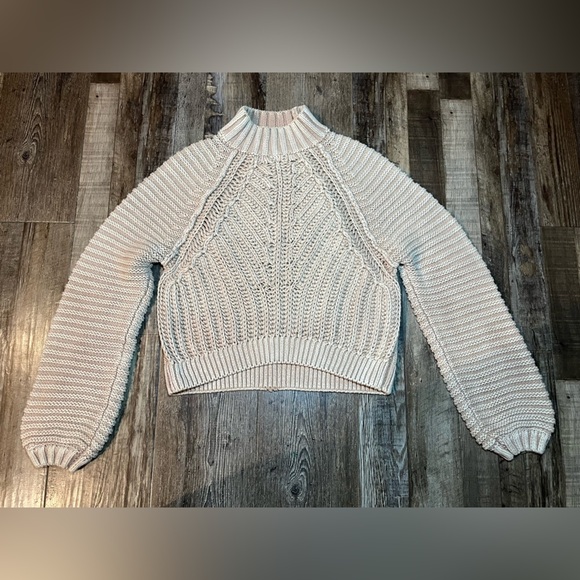 Free People Sweatheart Sweater in Sand Castle Chunky Knit Mockneck XS - Picture 2 of 7
